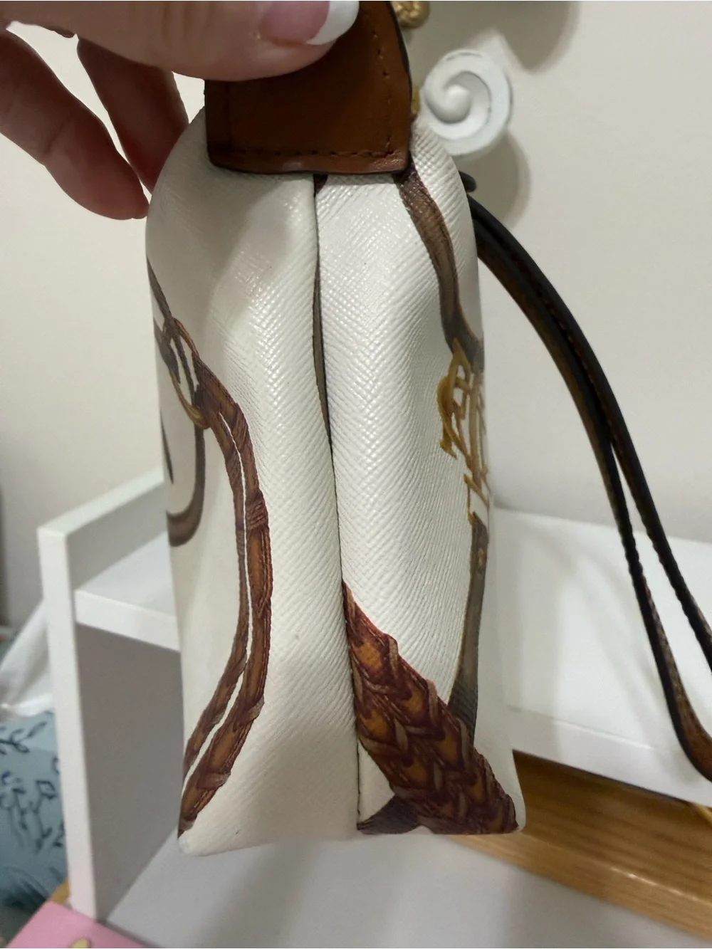 Vintage Ralph Lauren Cream and Brown Women's Cosmetic Wristlet
